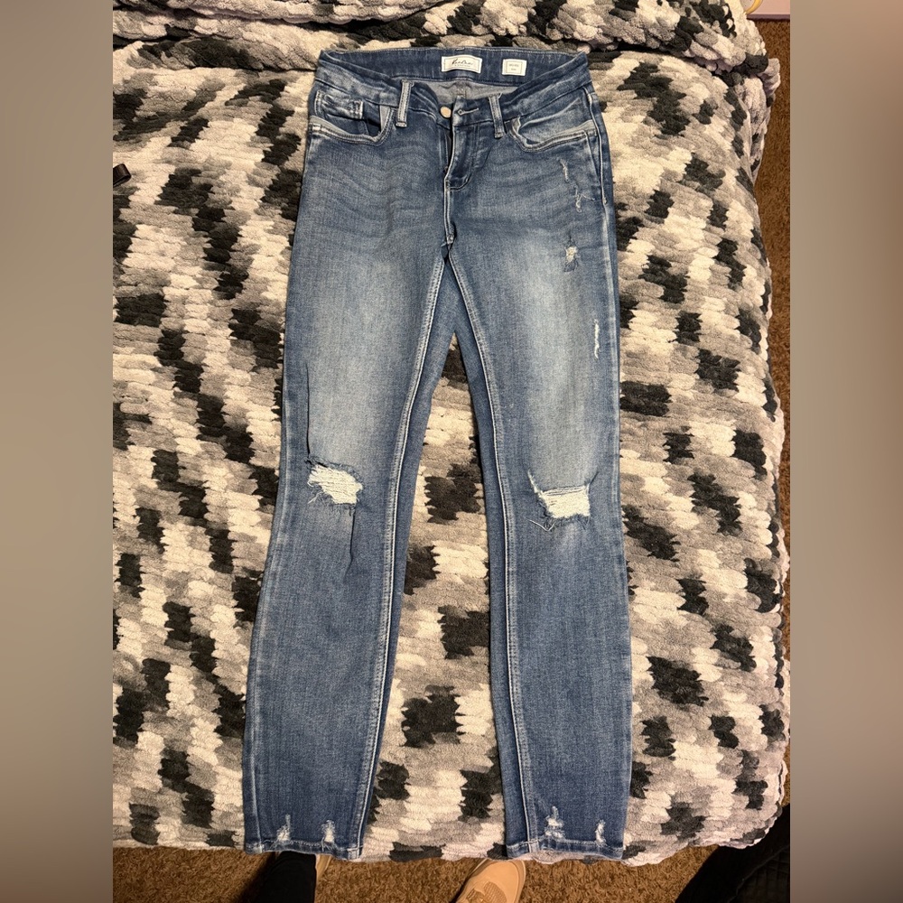 Signature KanCan Buckle Light Blue Distressed Skinny Jeans